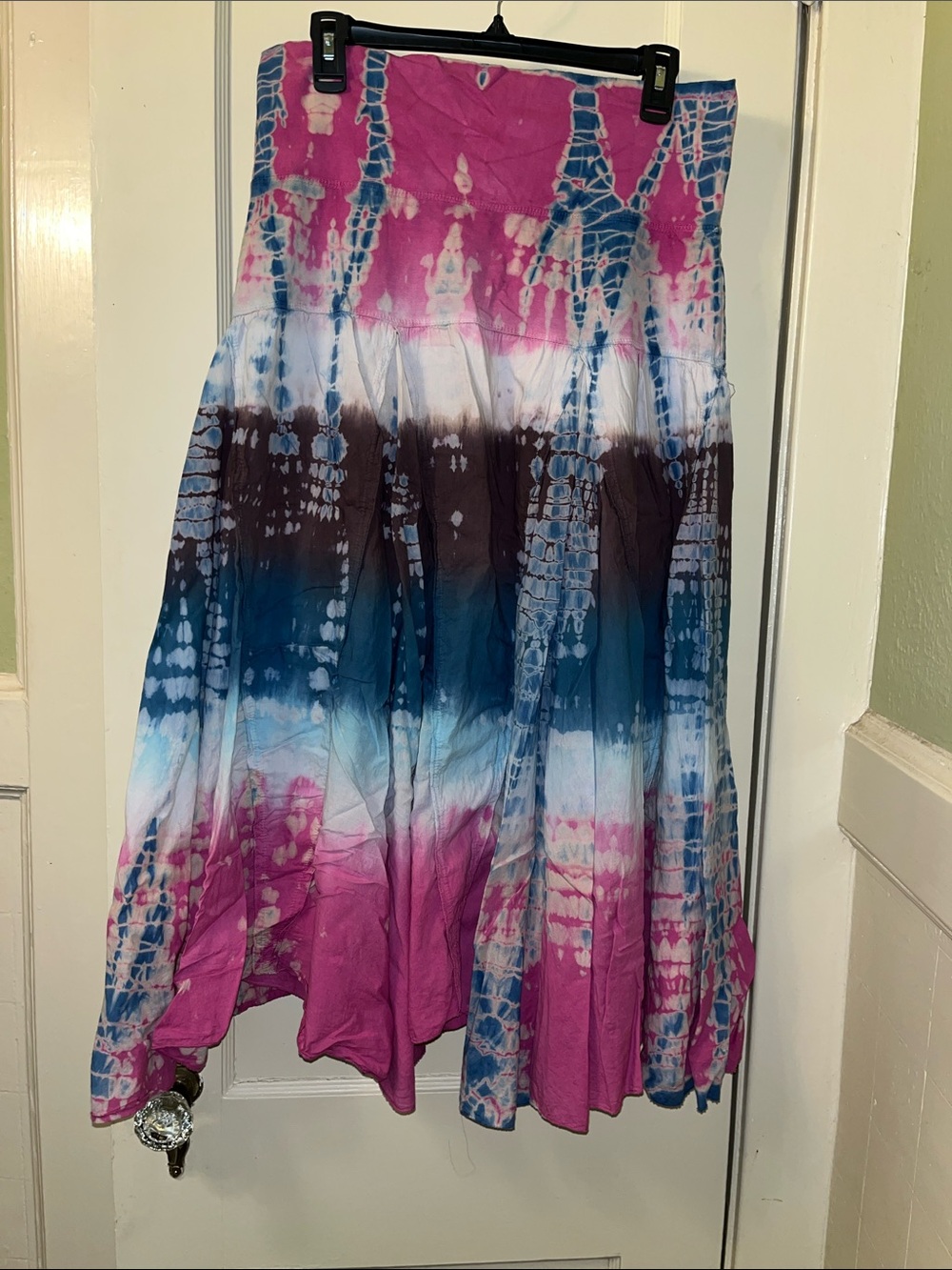 Solitaire Tie-Dye Maxi Skirt in Pink, Blue, Gray & White